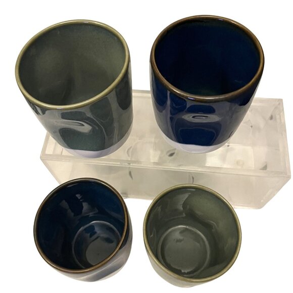Four Starbucks 2008 Coffee Pinched Mugs Cobalt Blue & Green Handleless NWT NOS - Picture 2 of 10